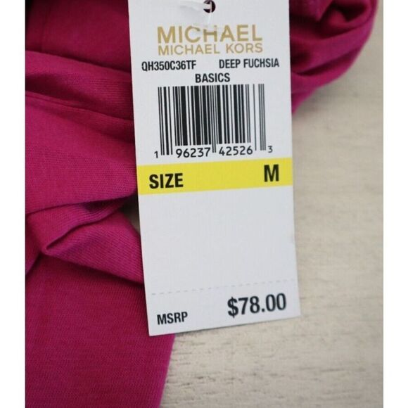 Michael Kors QH350C36TF Women's Sz M Deep Fuchsia "MK" Sequin Logo T- Shirt - Picture 4 of 8